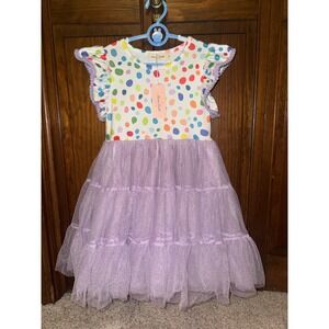 NWT Marie Nicole Polka Dot Tulle Dress XL Purple Glitter Pom Flutter Sleeve